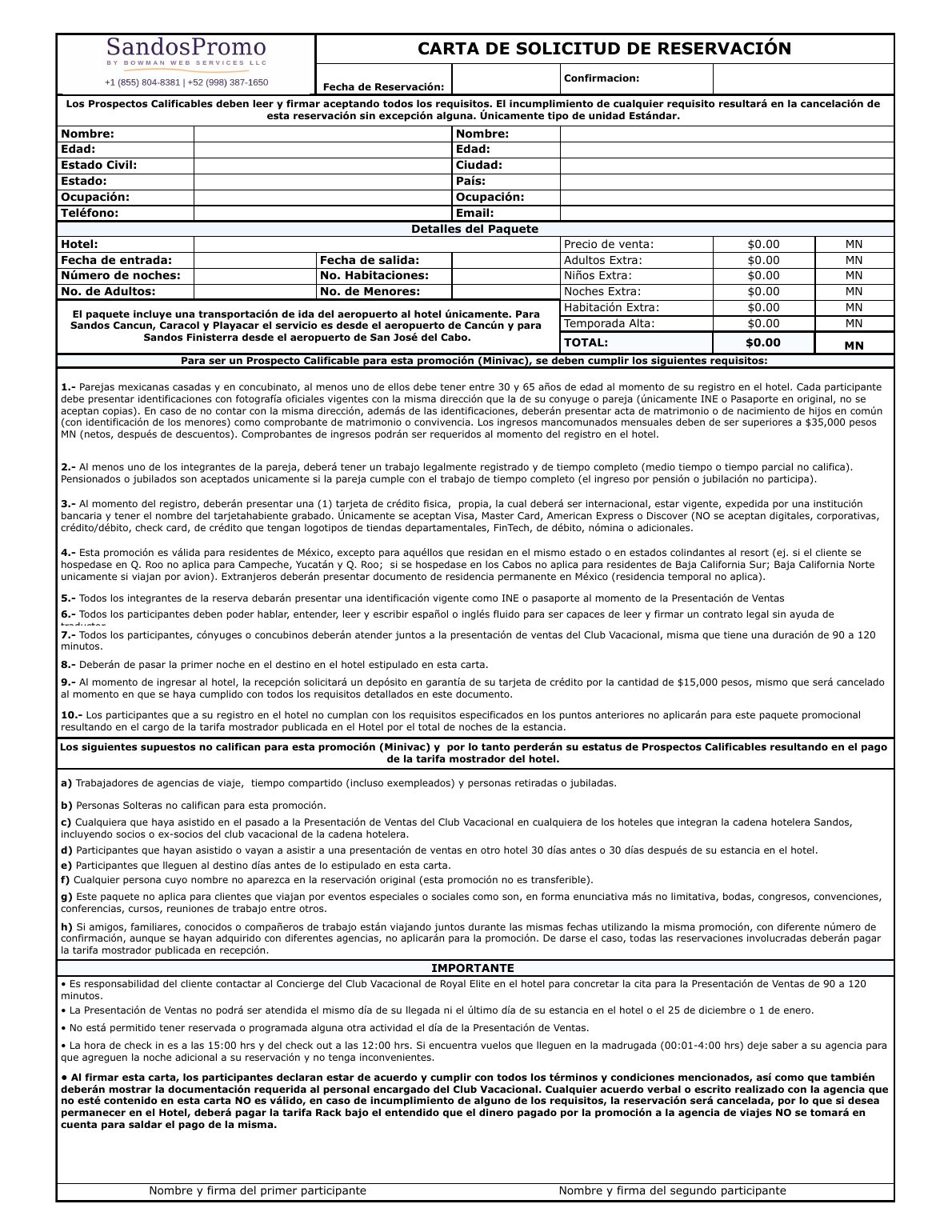 Carta de solicitud de reservación — México